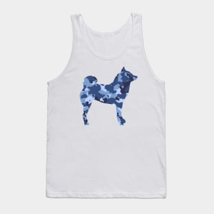 Lilly the Shiba Inu Silhouette - Blue Camo on White Tank Top